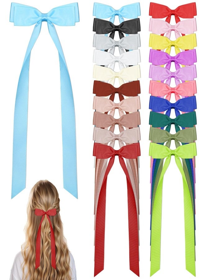 Xosjska 20 Pcs Silky Satin Hair Bows Hair Clip Ponytail Holder Accessories Slides Metal Clips French Barrette Hairs Bow with Long Tail (Long tail, Hairs Accessory, All Ages) - Image 1